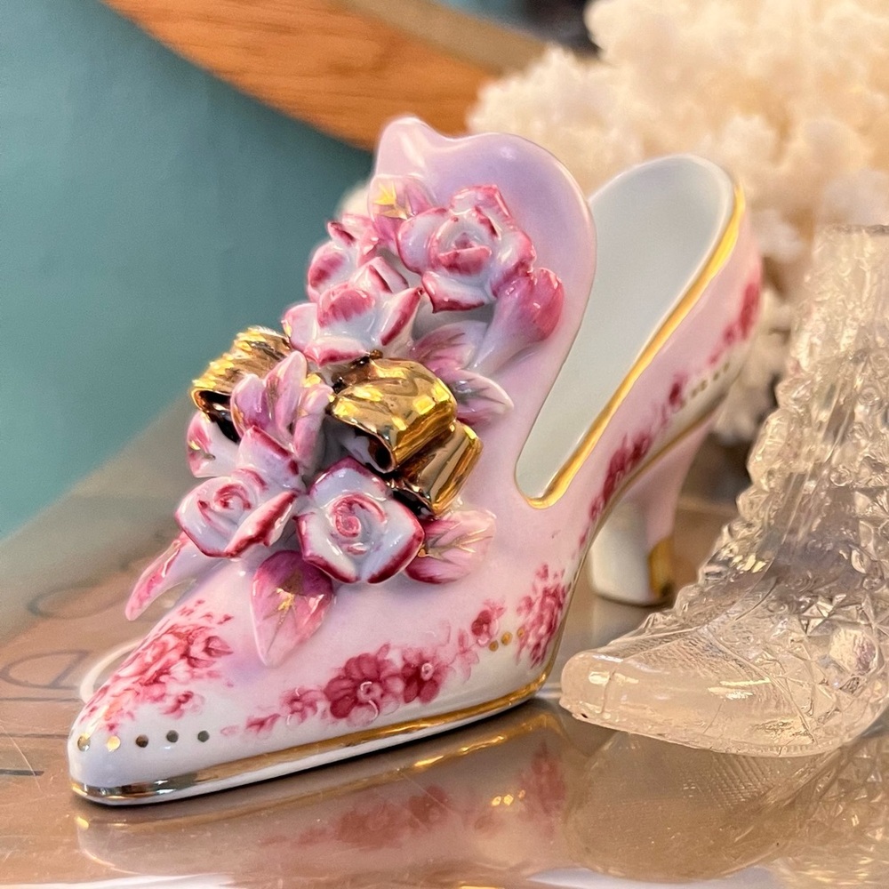 LIMOGES Pink Floral Ceramic Shoe